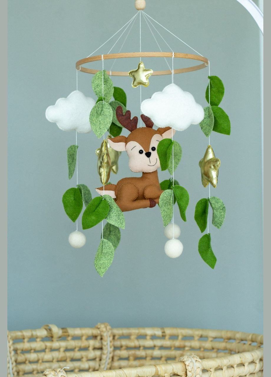 Детский музыкальный мобиль на кроватку для младенцев WooolyWool «Олень» с 35 мелодиями No Brand (342757996)