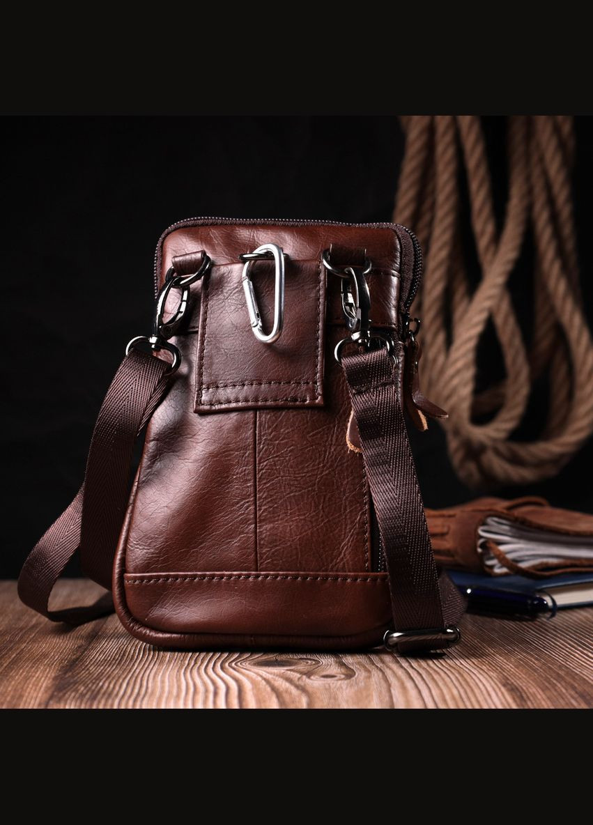 Мужская сумка на пояс из натуральной кожи с основным отделением на молнии коричневая (sku_22564) No Brand (328922232)