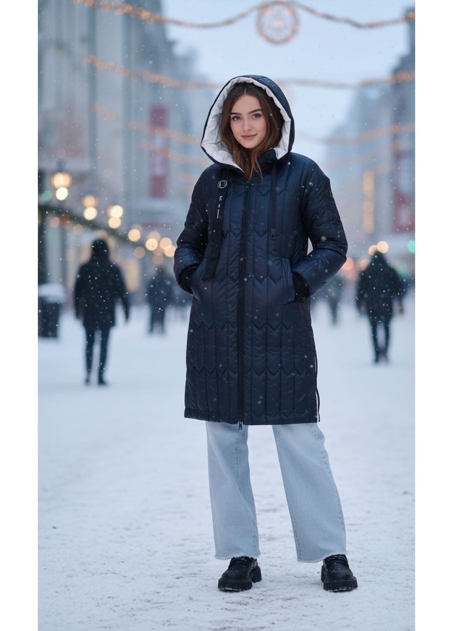 Синяя зимняя куртка пальто женская зимняя синяя куртка-пальто No Brand Жіноча зимова куртка