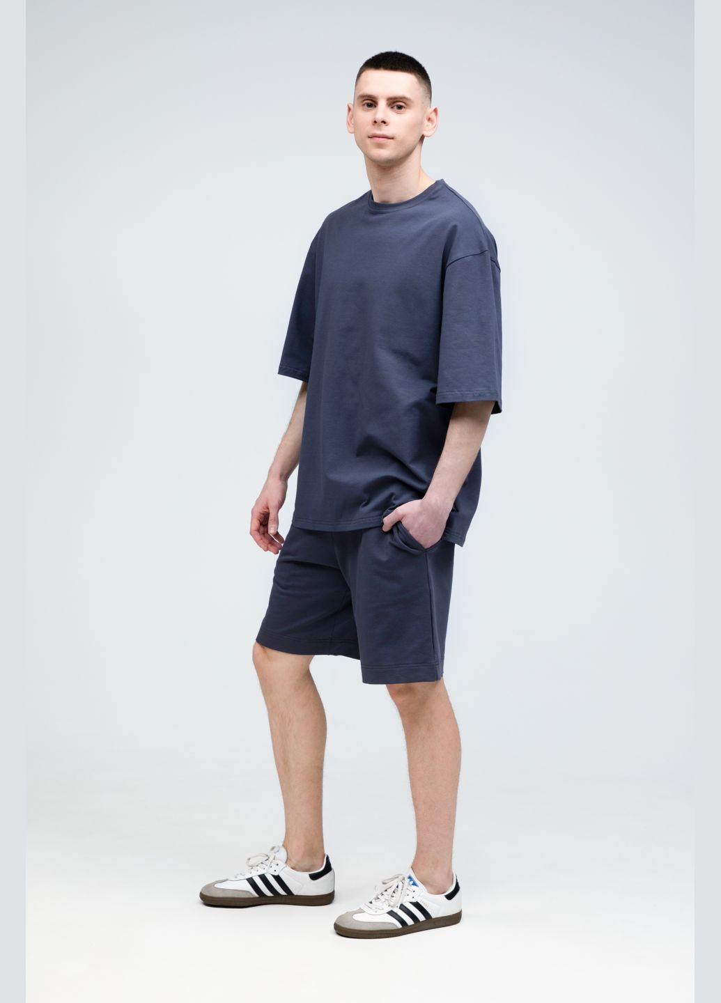 Костюм футболка оверсайз и шорты мужской темно-серый RAY Basic (331006496)