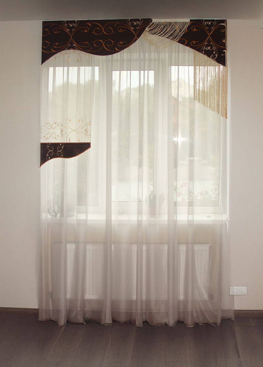 Жесткий ламбрекен Каскад 150см шоколадный с золотом (121_7ж) Firanka Simple (345733320)