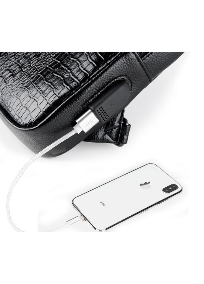 Чоловіча сумка бананка на груди Крокодил, модна нагрудна барсетка слінг екошкіра під рептилію Чорний(BRT) Brettani (336552063)