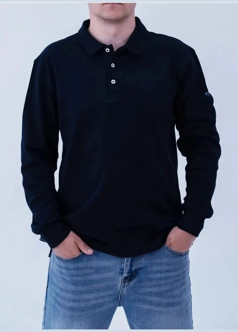 Темно-синяя футболка-поло мужское с длинным рукавом для мужчин Paul & Shark с логотипом