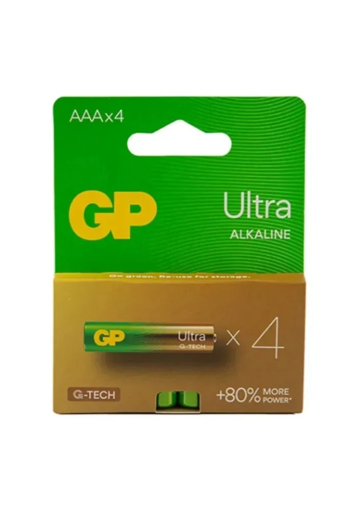 Батарейка GP Ultra Alkaline AAA 1,5 V 4 шт Лужна 44,5х10,5 мм No Brand LR03 (401165558)