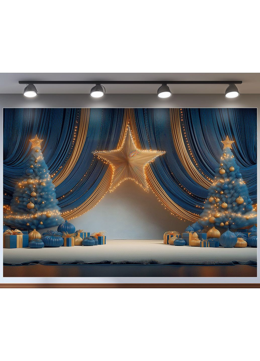 Новорічний банер Блакитний із золотою зіркою і ялинкою – №46523 Vinylpex (369929886)