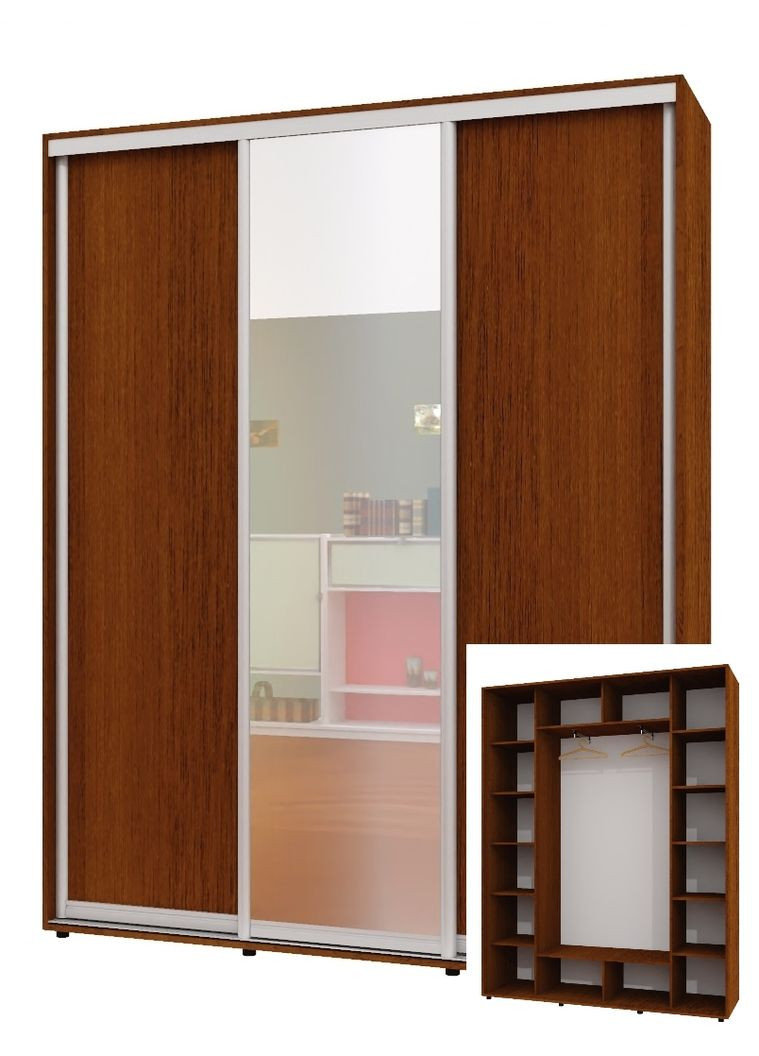 Шафа-купе тридверна 170*45*250 см Горіх лісовий 3 двері ДСП + Дзеркало + ДСП ШК-05 Алекса (360468861)