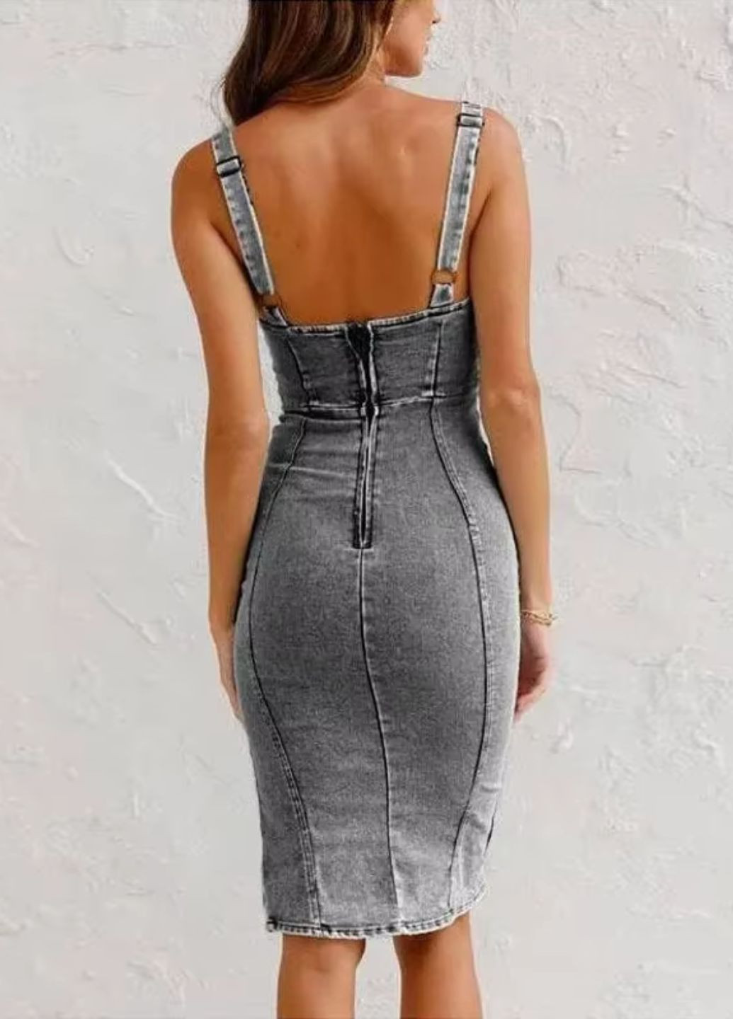 Серое повседневный платье сарафан джинсовое с замком на декольте No Brand