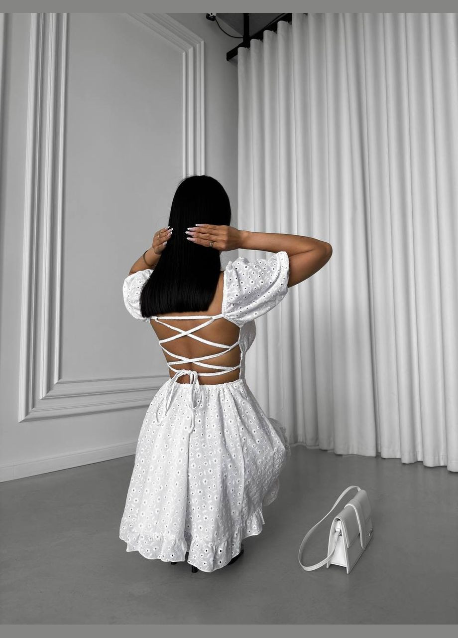 Білий повсякденний, коктейльна жіноча сукня міні з прошви а-силует Style Point з квітковим принтом