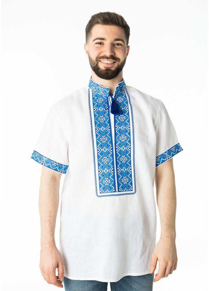 Белая мужская вышиванка из льняного полотна свитозар (fm2700) Folk Moda (365860010)