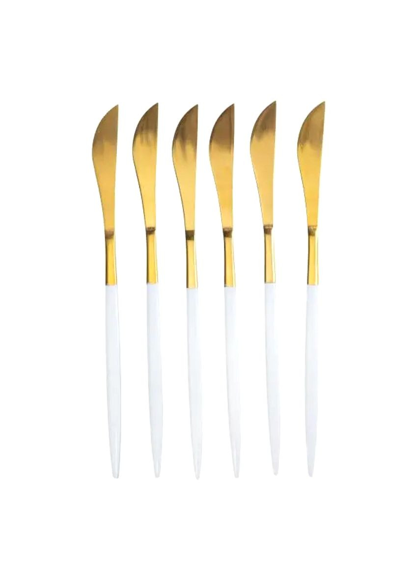 Набор столовых ножей 6 штук из нержавеющей стали 22,5 см белые с золотом для сервировки стола ножи сервировочные ProDobro (364191025)