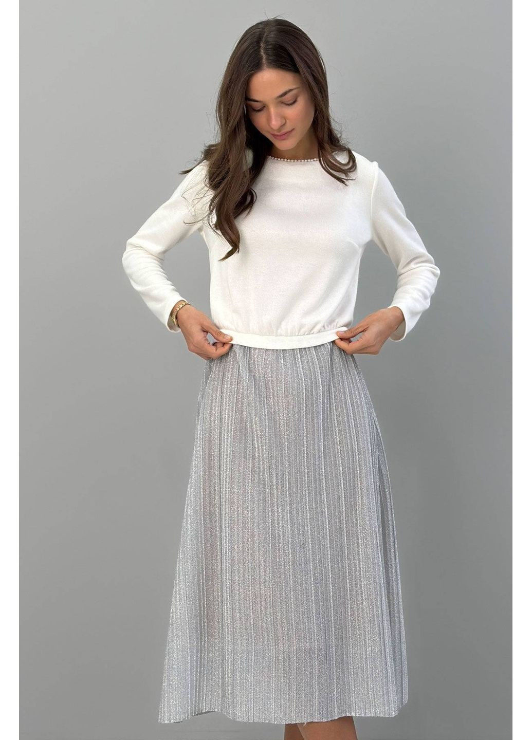 Молочное платье с плесированной юбкой, цвет молочный Nenka