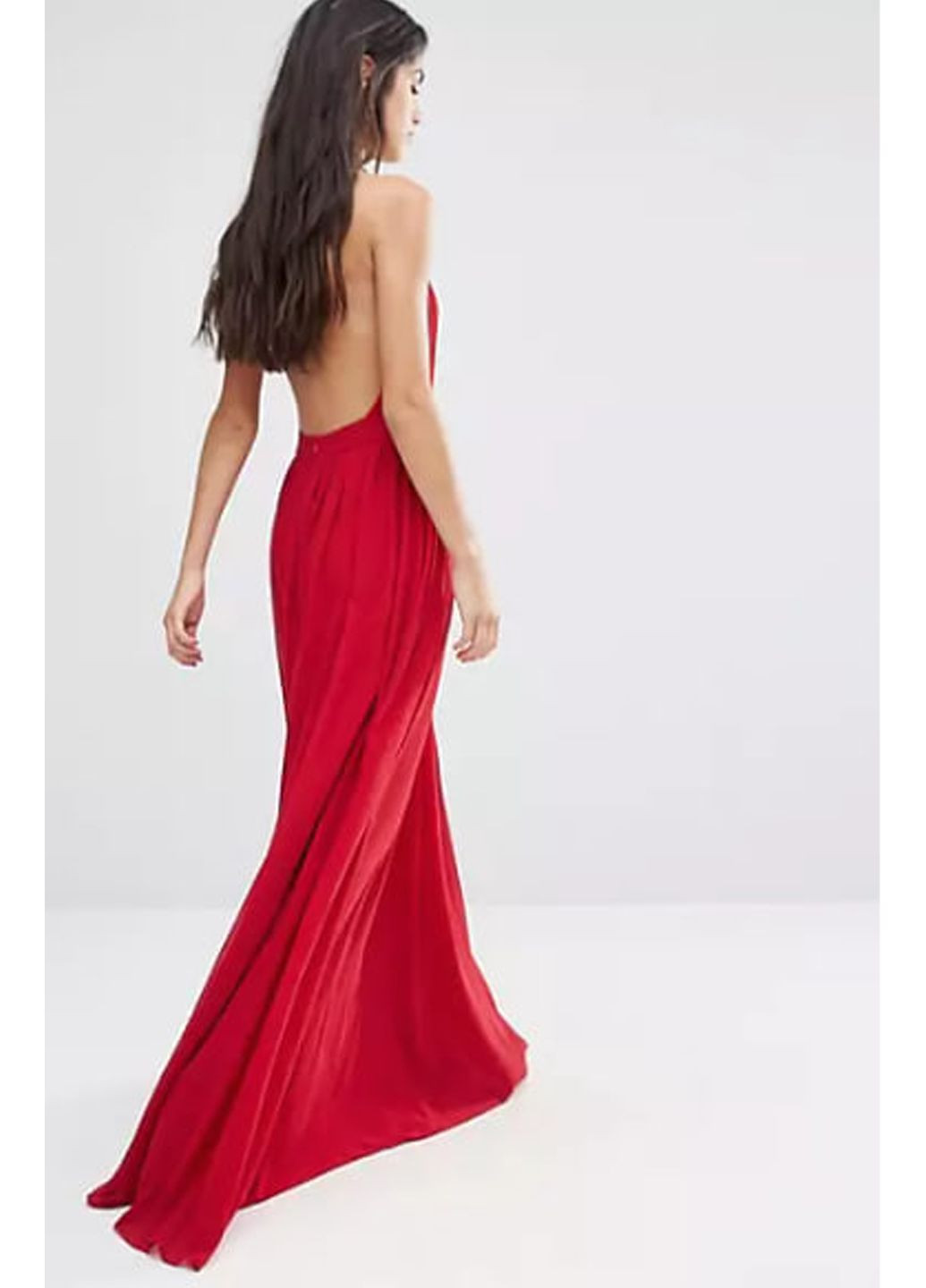 Красное вечернее шифоновое макси платье с открытой спиной pixie+diamond клеш, с открытой спиной, с пышной юбкой, с открытыми плечами Pixie & Diamond однотонное