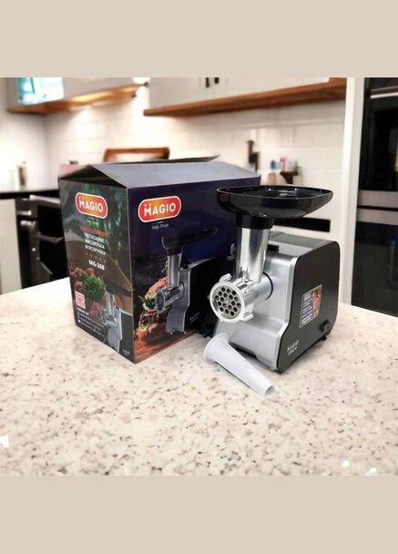 Електрична м'ясорубка MG-268 м'ясорубка 2 решітки 2 режими роботи Чорний 2000 Вт Magio (312475754)