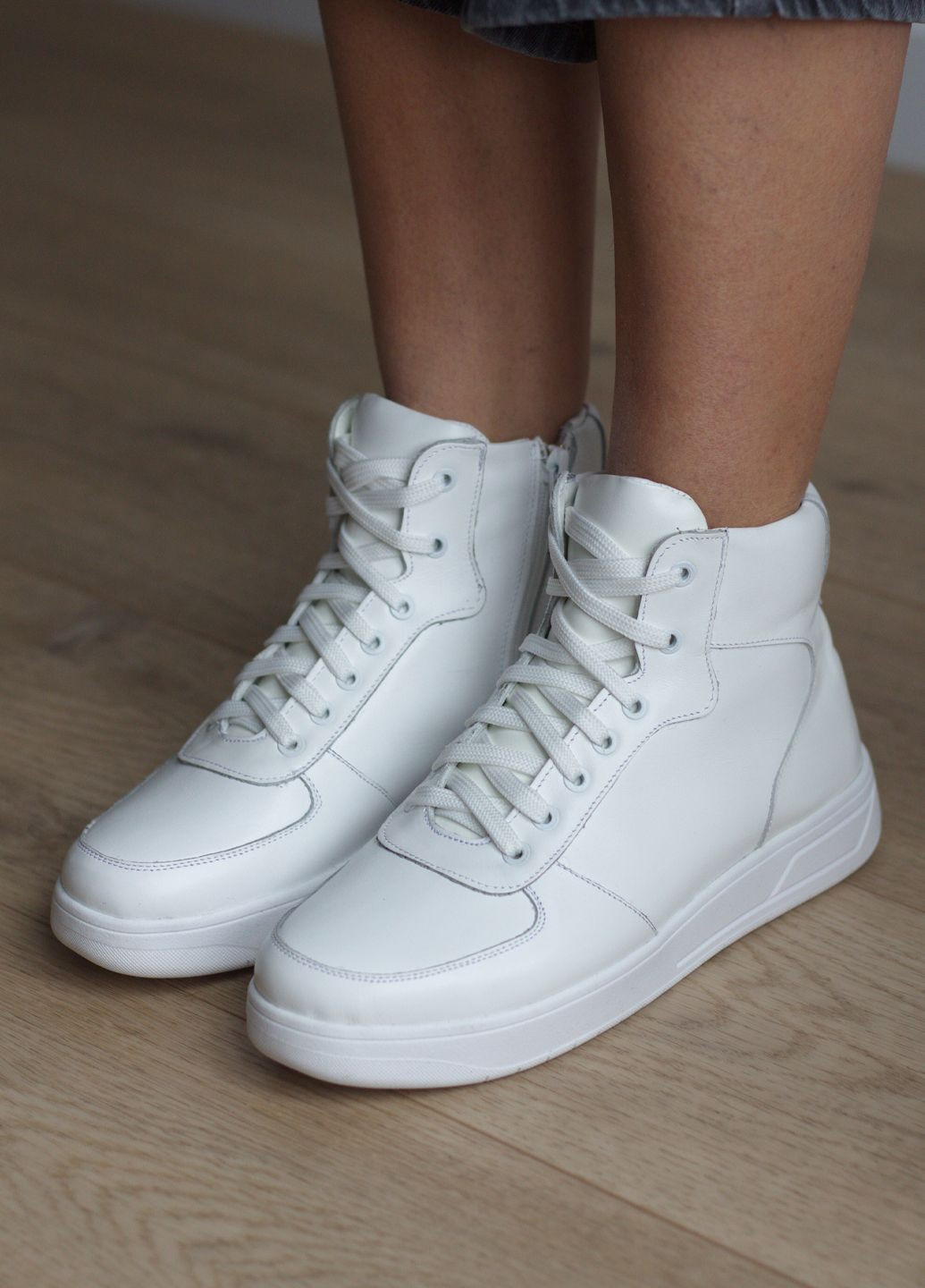 Білі кеди підліткові з натуральної шкіри зимові Zlett 3506