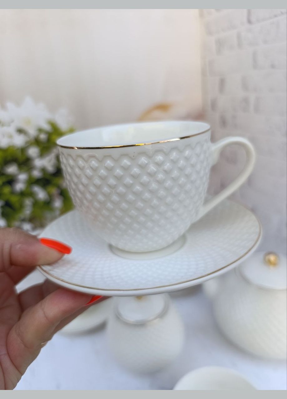 Чайний сервіз Белла порцеляна 260 мл/460 мл/1 л 14 предметів Білий 18041-00 SNT (338195407)