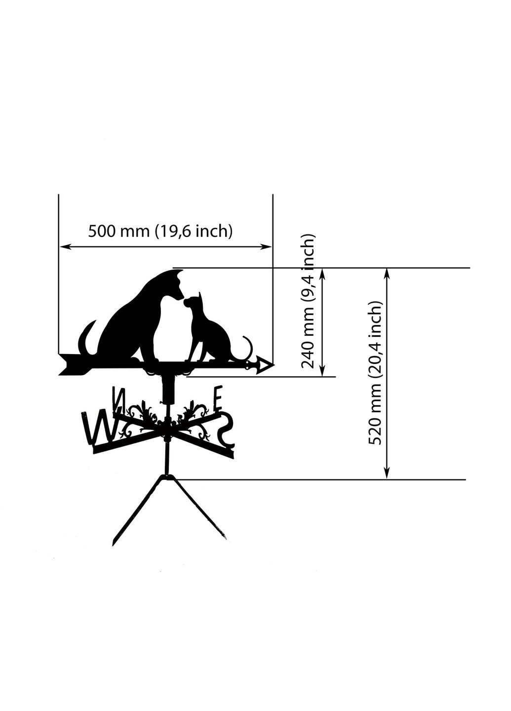 Флюгер Пес с котом металла 2 мм, флюгер на крышу No Brand (368896497)