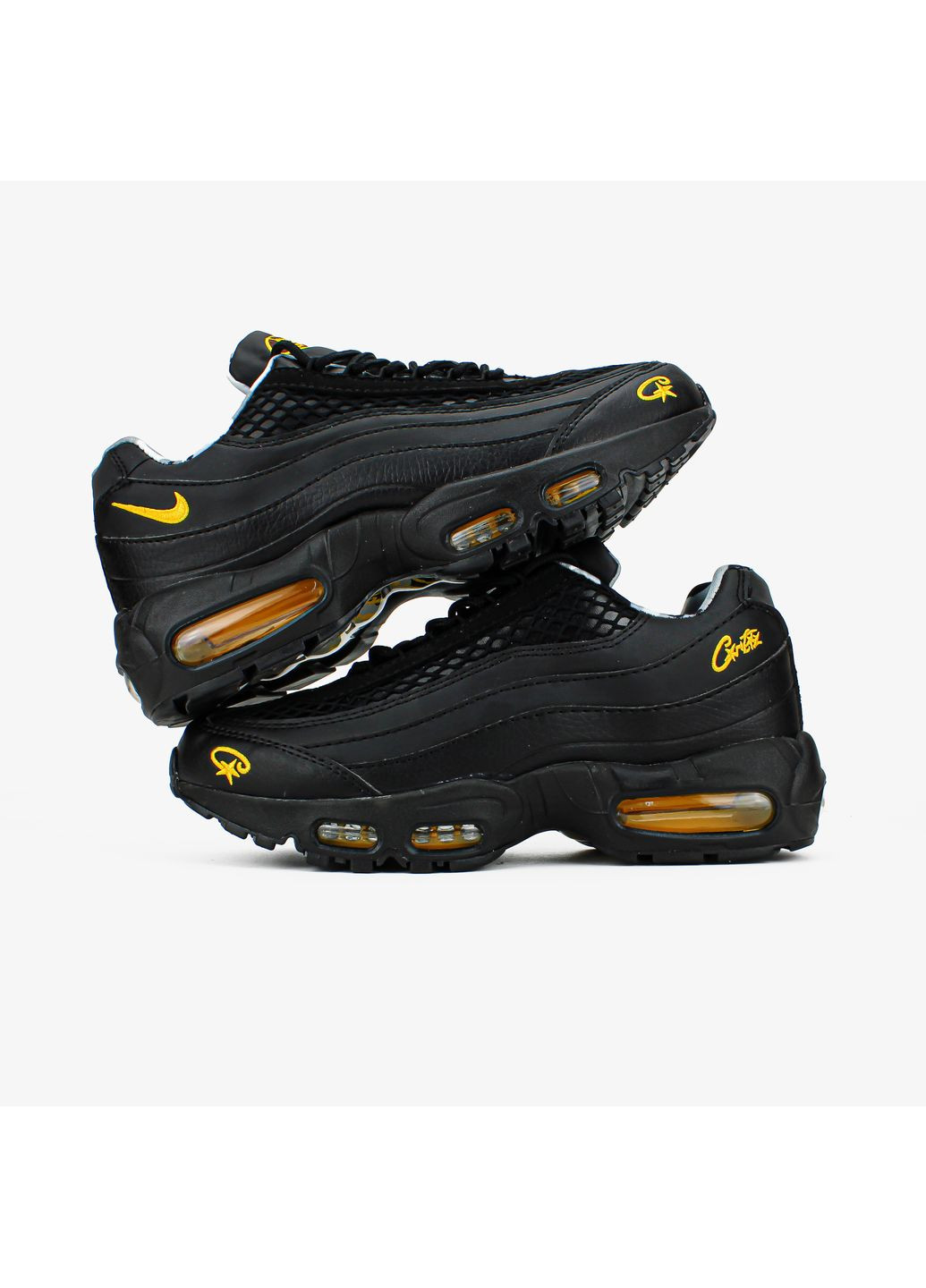 Кроссовки женские и мужские Nike Air Max 95 corteiz black yellow | Найк Аір Макс 104 чёрные демисезоны (369473647)