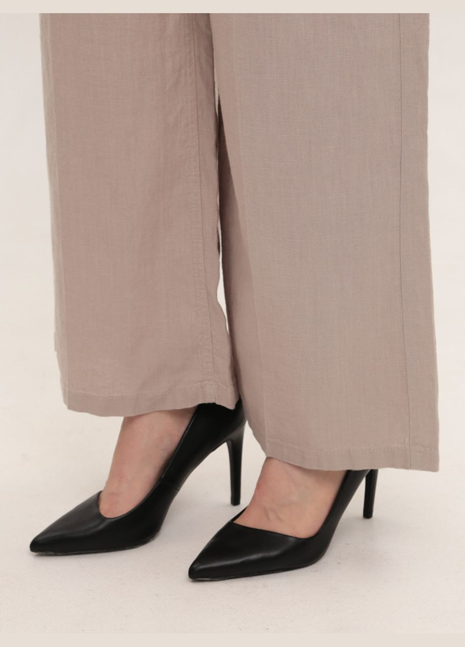 Брюки женские бежевые широкие льняные на резинке большие размеры CARMITO Палаццо (329854070)