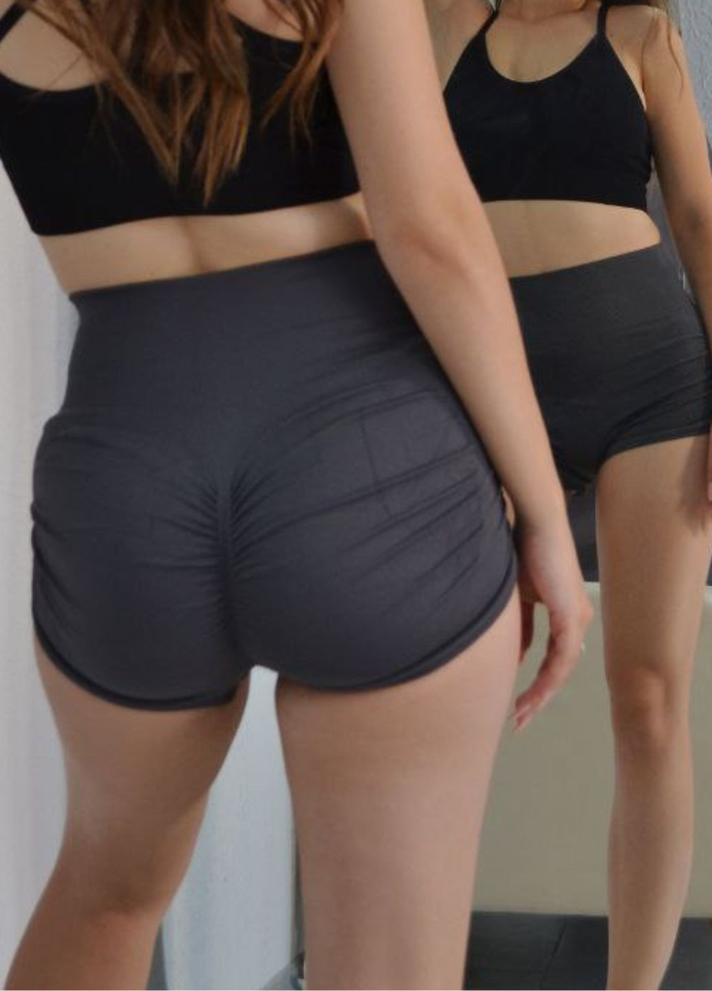 Шорти з високою талією у рубчик з ефектом пуш ап сірі (70163) FitFiesta (338379175)