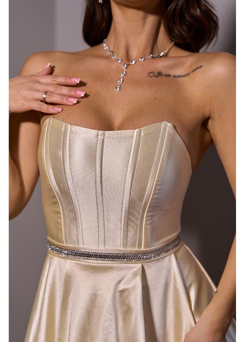 Молочное коктейльное платье корсет мини 25005 кремова Tanita-Romario