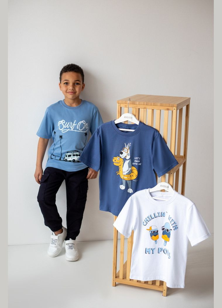 Комбинированная демисезонная комплект для мальчиков из 3-х футболок 03-8038-03н 98 см синий индиго-серо-голубой-белый Авекстекс