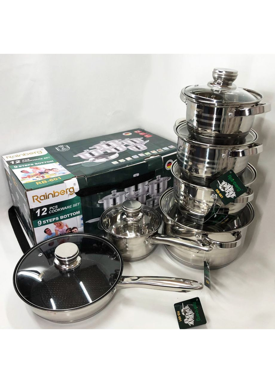 Набор посуды RB-601 (12 предметов) из нержавеющей стали, кастрюли из нержавейки для плиты Rainberg (365813034)