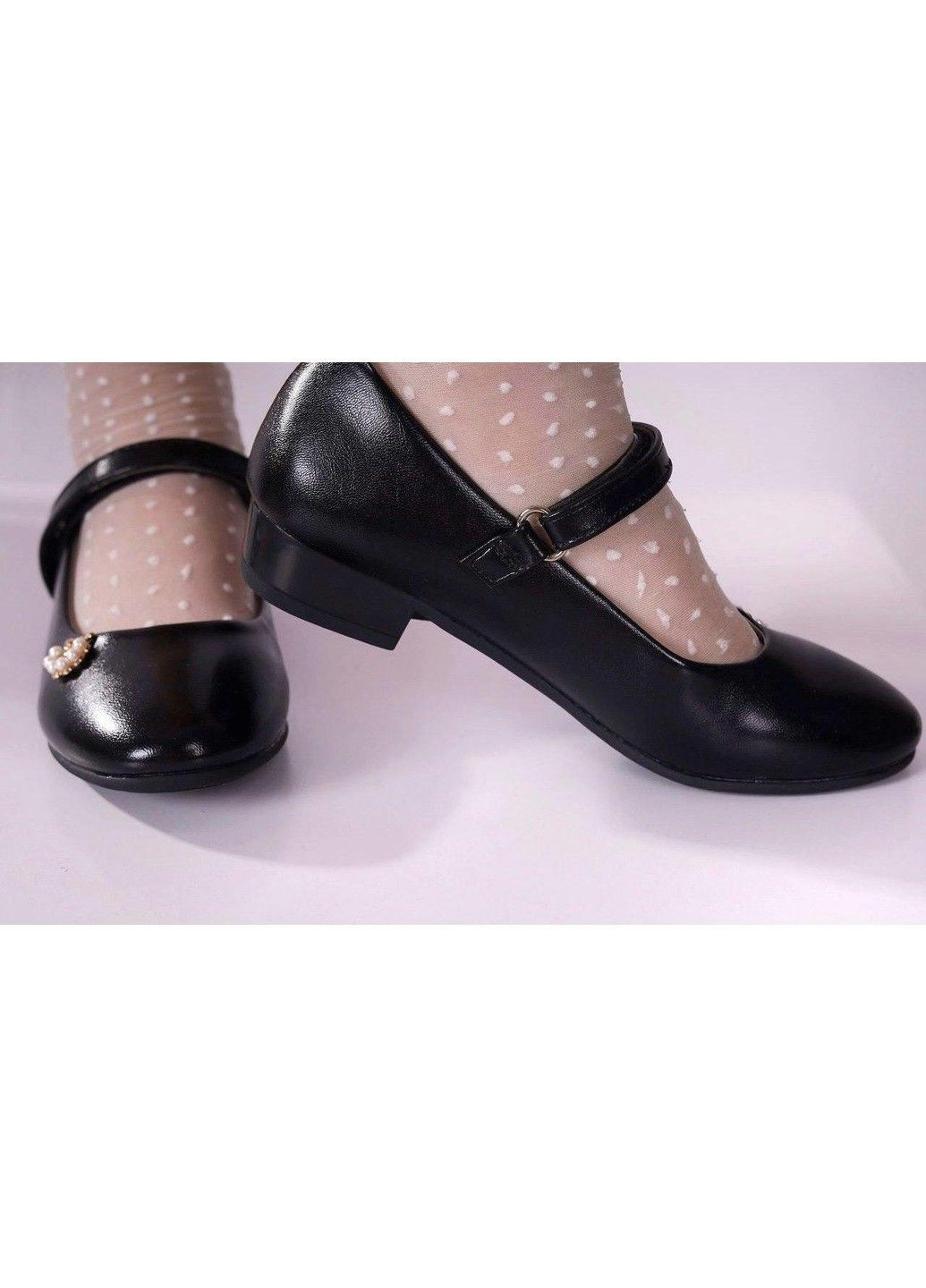 Черные туфли детские бусины черные Bessky