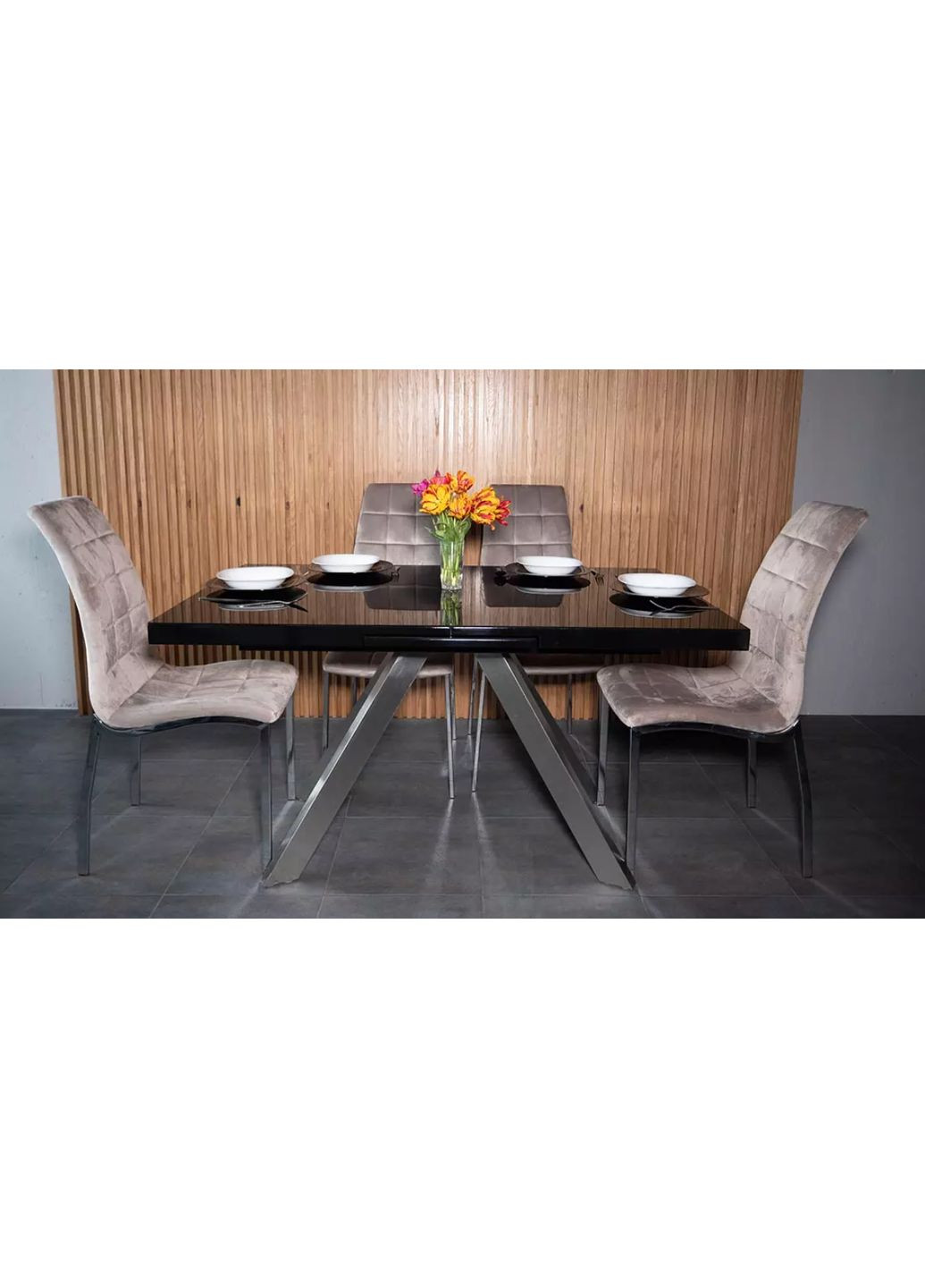 Стіл Кемел обідній розкладний 1400/1800х850х760 чорний глянець Prestol (372178819)