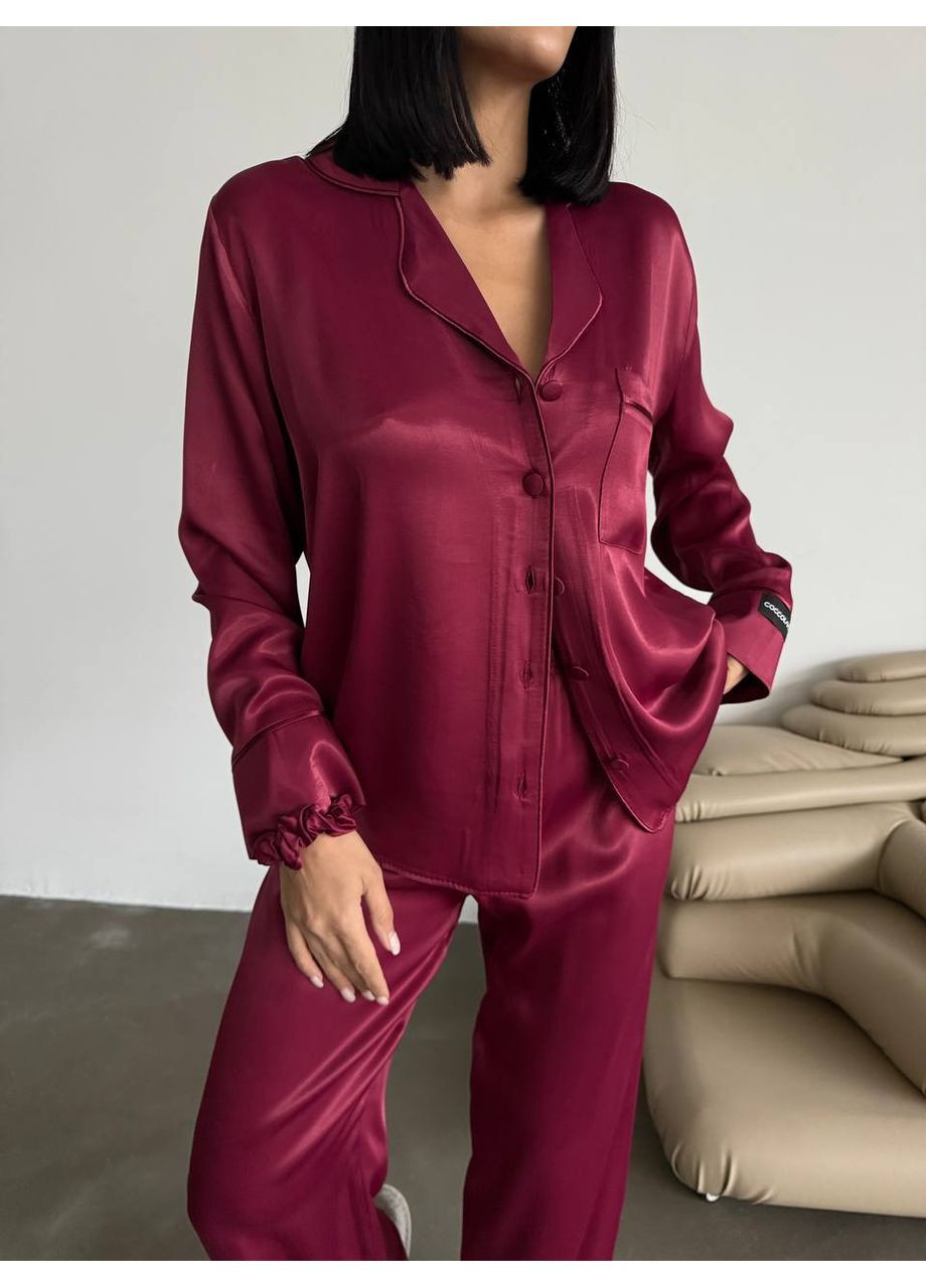 Бордова всесезон жіноча піжама | бордова преміум сорочка + брюки Vital-Textile 1265