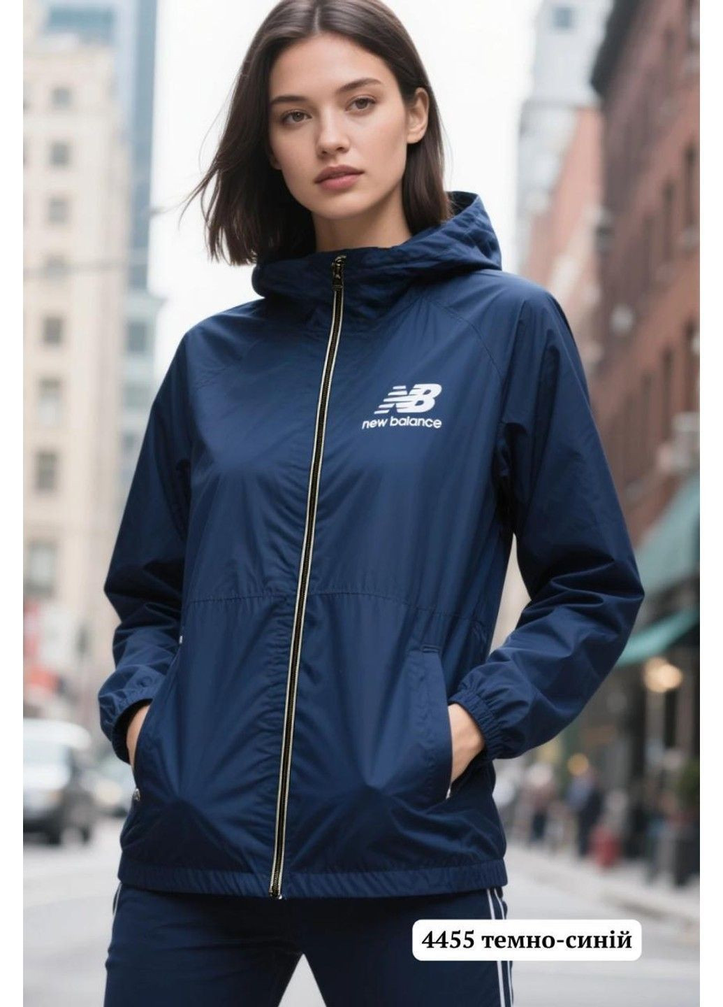 Синяя демисезонная женская спортивная ветровка с капюшоном No Brand