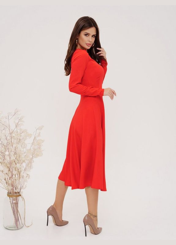 Червона повсякденний червона класична сукня з довгими рукавами ISSA PLUS однотонна