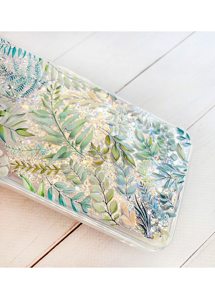 Чохол з плаваючими блискітками на Samsung Galaxy M34 5G Сріблястий:: Рослинний фон (принт 377) CASE CONTROL (360712895)