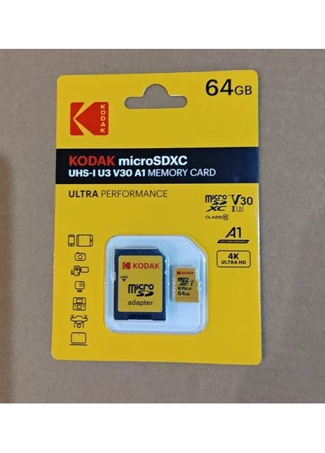 Карта пам'яті 64Gb V30 U3 A1 Class 10 4K MicroSD + microSD-->SD Adapter Kodak (317923538)