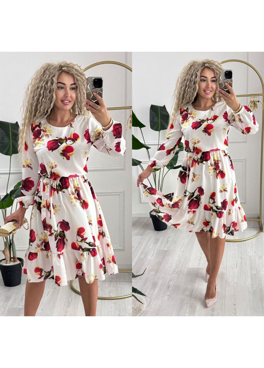 Білий святковий, повсякденний, кежуал, ділова жіноча сукня з квітковим принтом а-силует Style Point з квітковим принтом