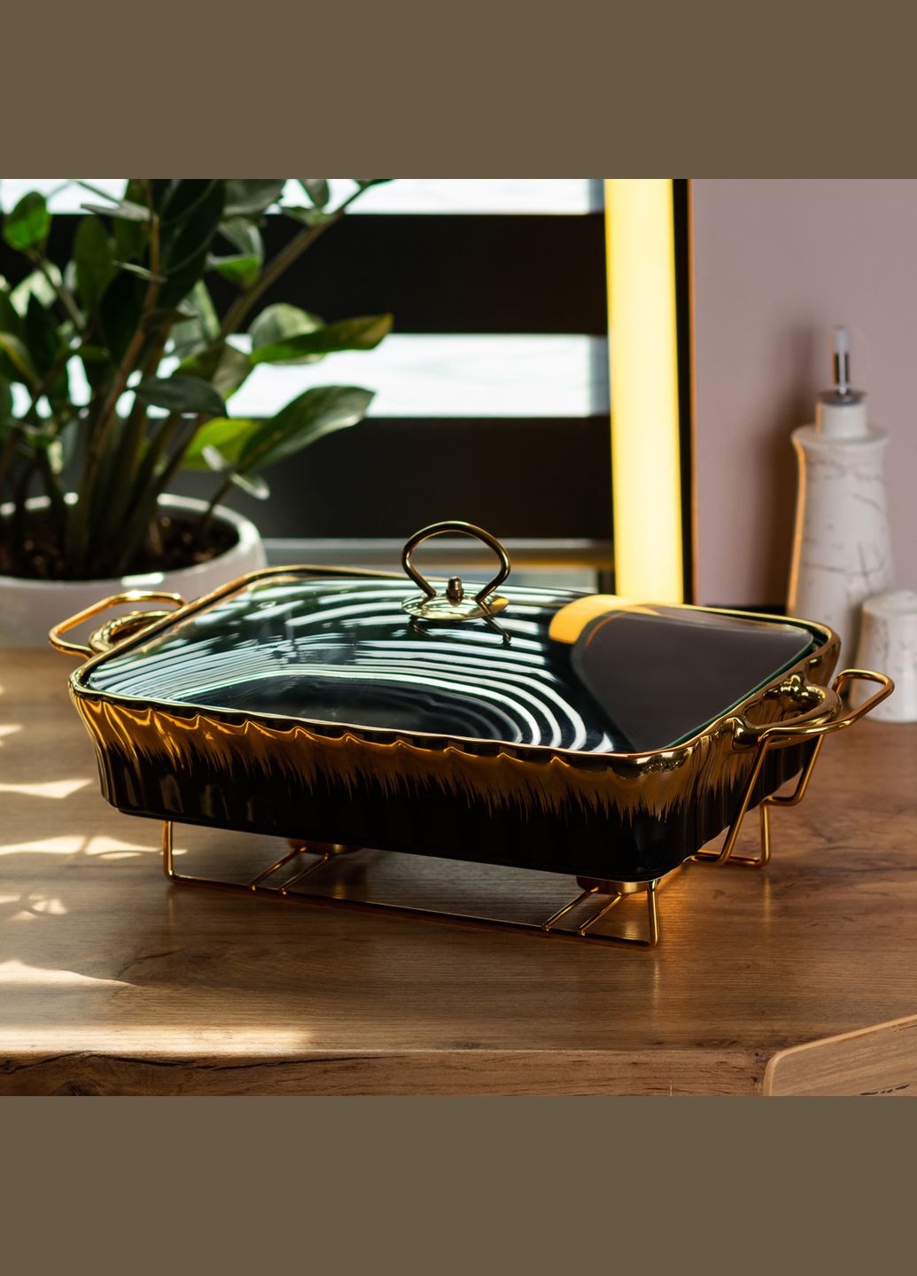 Мармітниця керамічна прямокутна 2 л зі скляною кришкою, Yiwu (323641401)