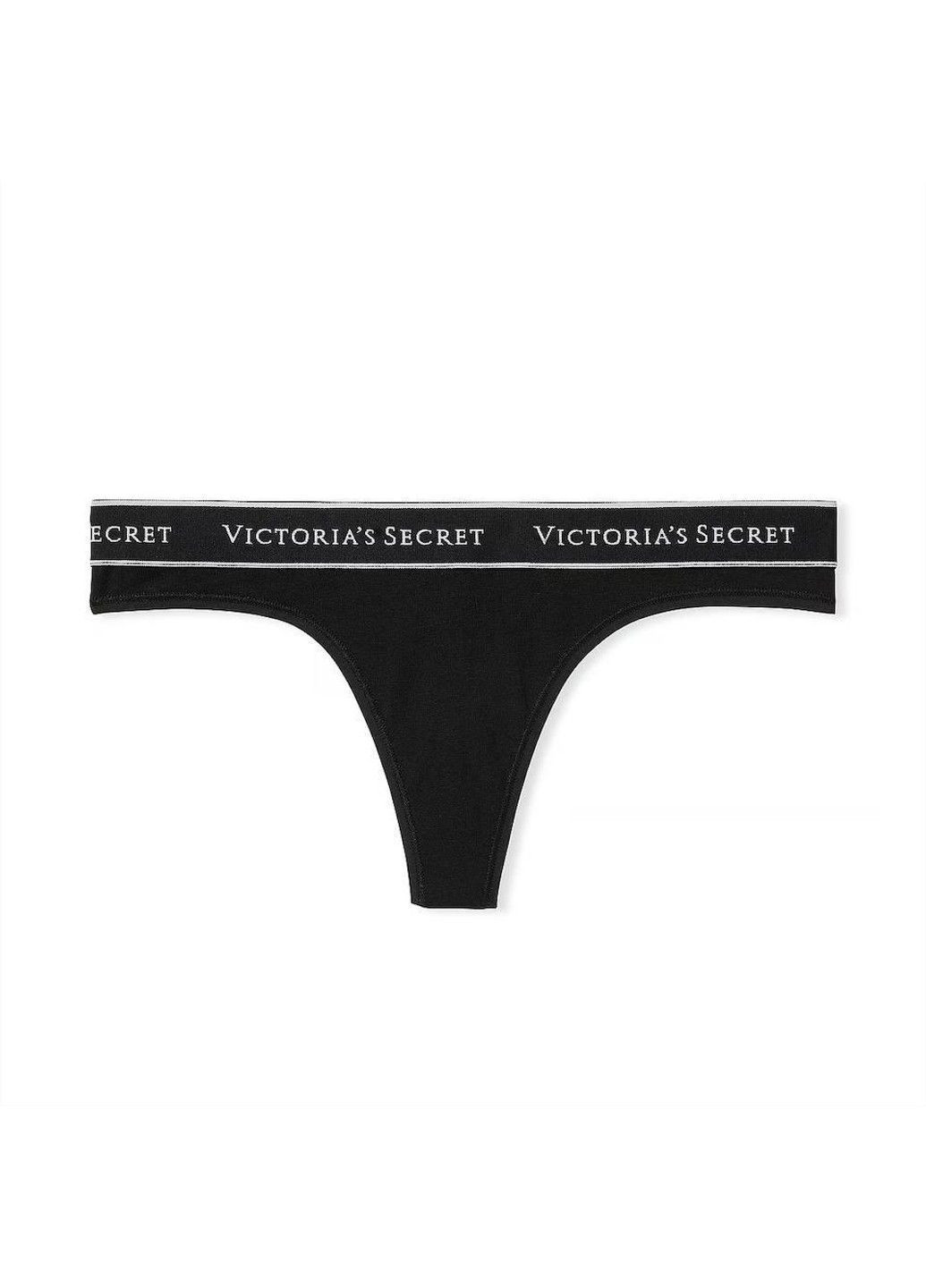 Трусики-стрінги жіночі бавовняні з лого Logo Cotton Thong Panty чорні Victoria's Secret (361154969)