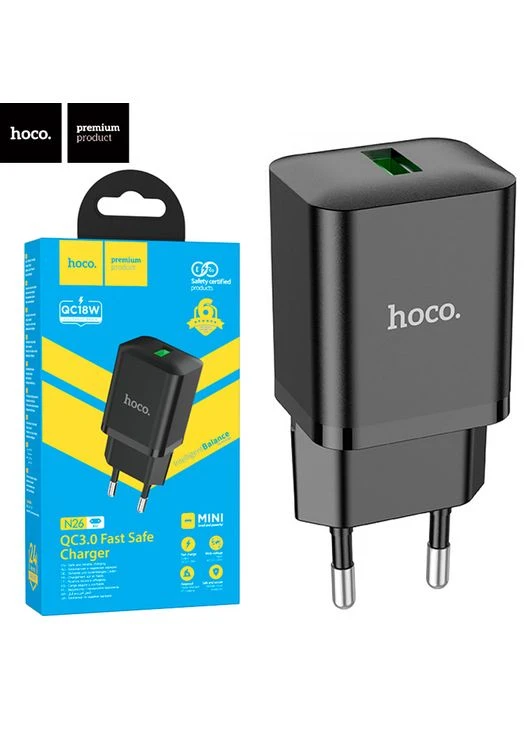 Сетевое зарядное устройство Hoco N26 QC3.0 1USB 3A black No Brand (354708781)