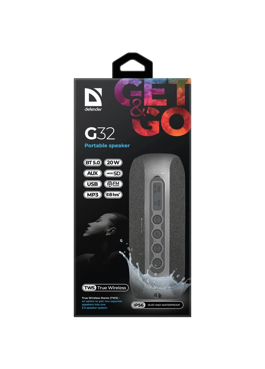 Акустична система 1.0 G32 20W,BT/FM/USB/TF/AUX/TWS/IP56 Defender (393952213)