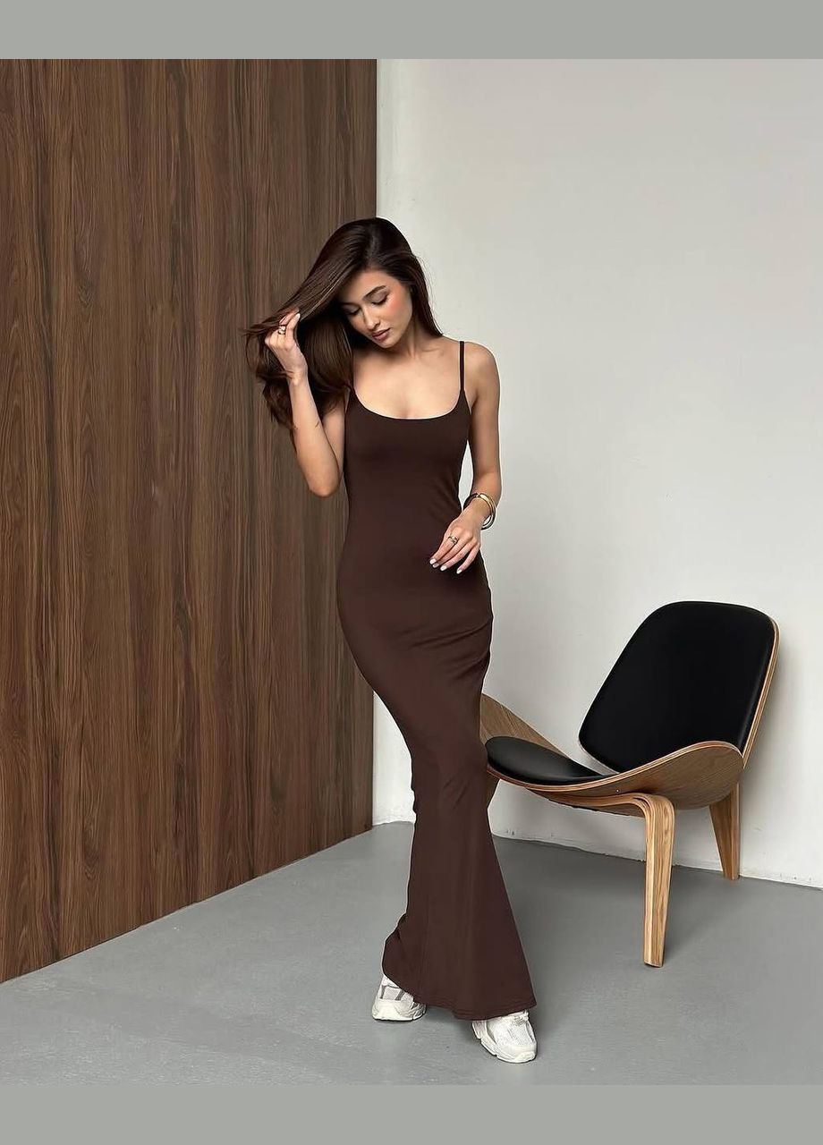 Коричнева повсякденний, вечірня жіноча довга сукня силуетна No Brand однотонна