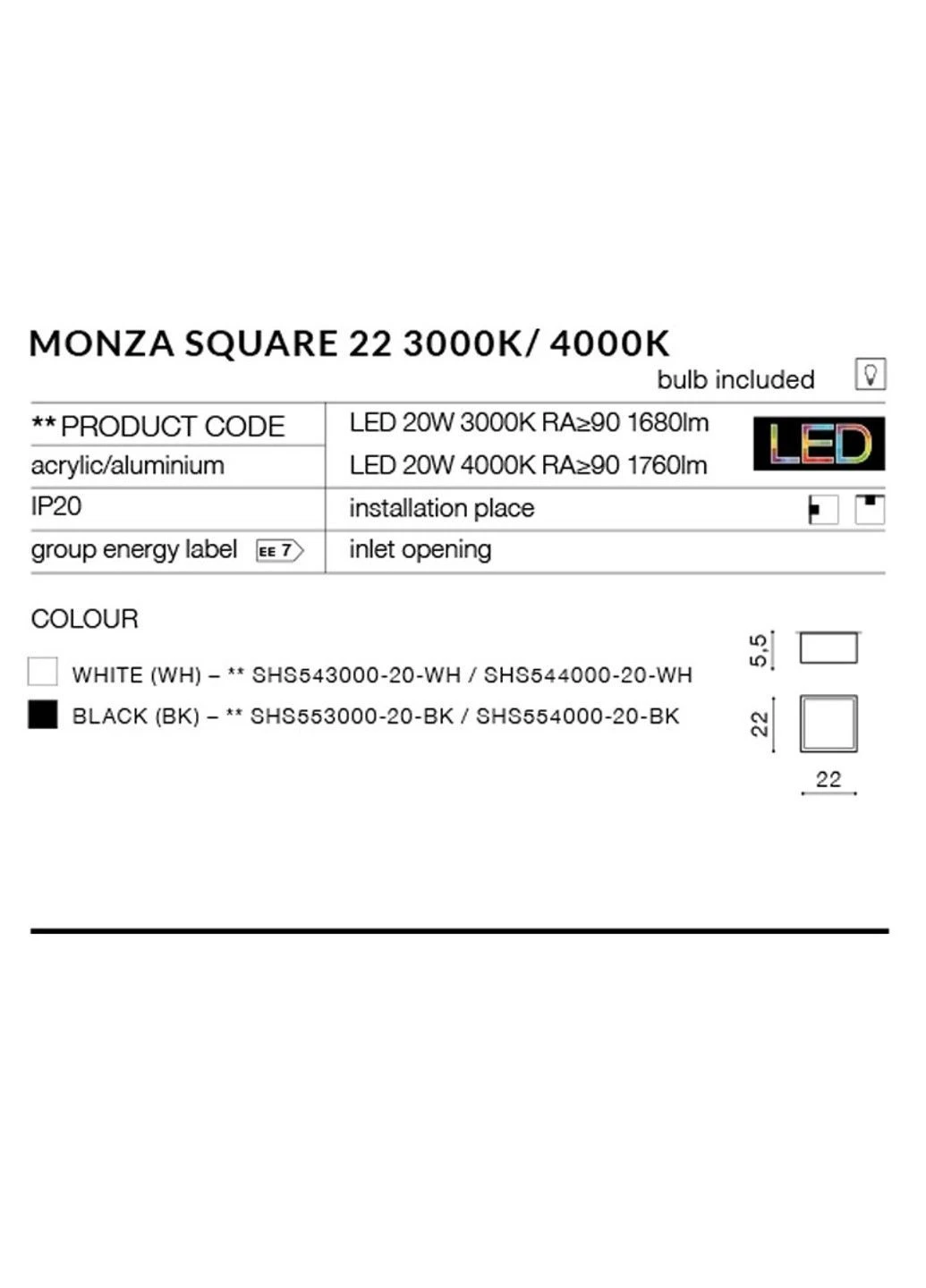 Потолочный светильник MONZA SQUARE 22 AZ2270 (SHS554000-20-BK) Azzardo (402477859)