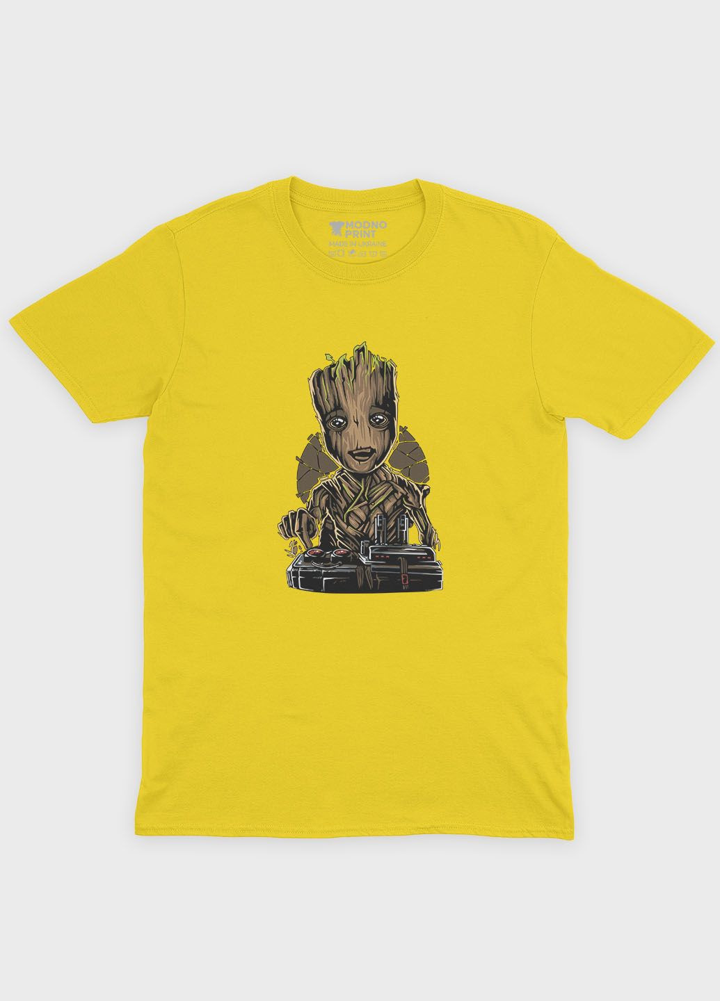 Желтая демисезонная футболка для девочки с принтом супергероев - часовые галактики (ts001-1-sun-006-017-014-g) Modno