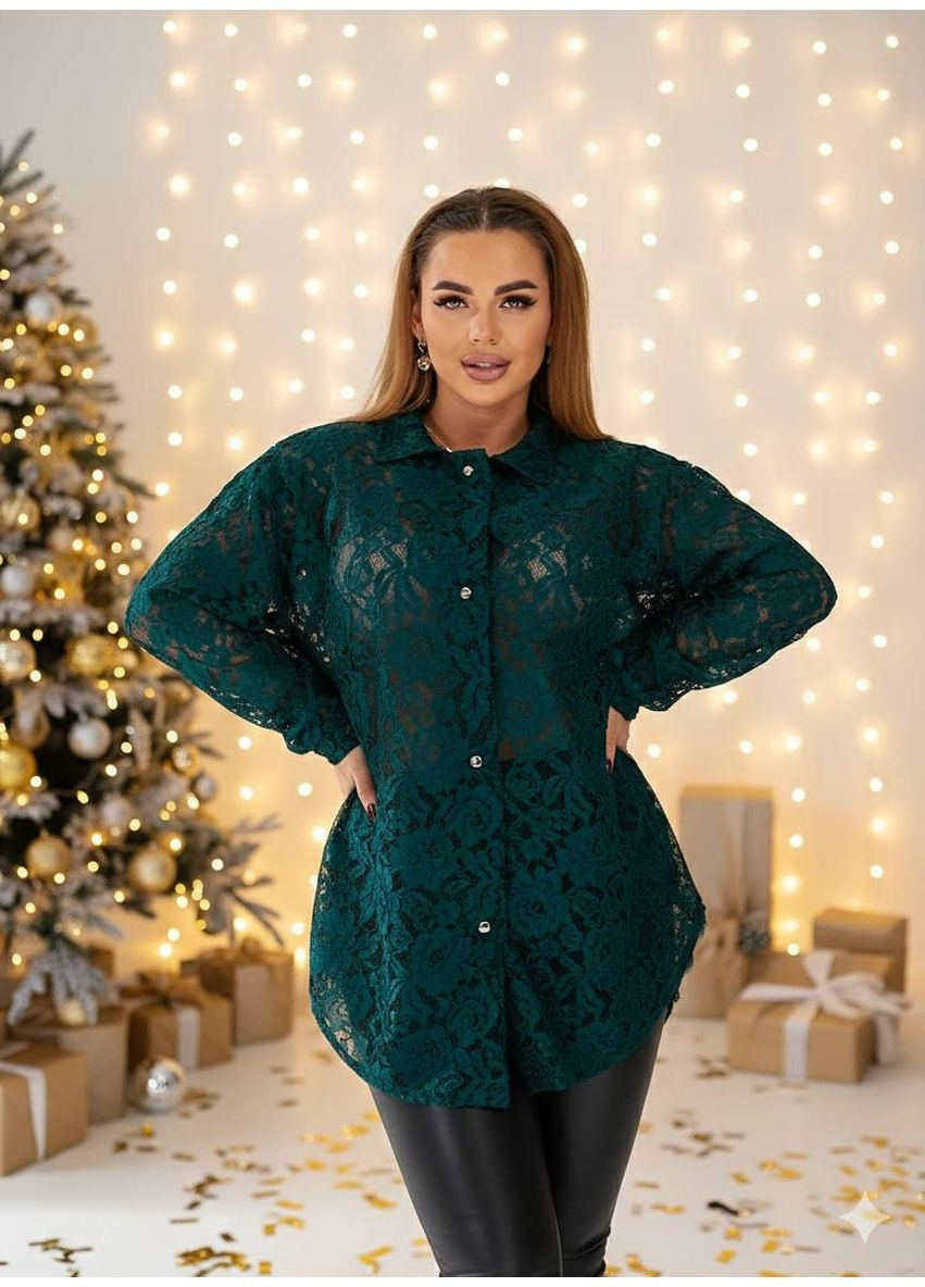 Зеленая повседневный рубашка однотонная DK/DL Мода без кордонів с длинным рукавом