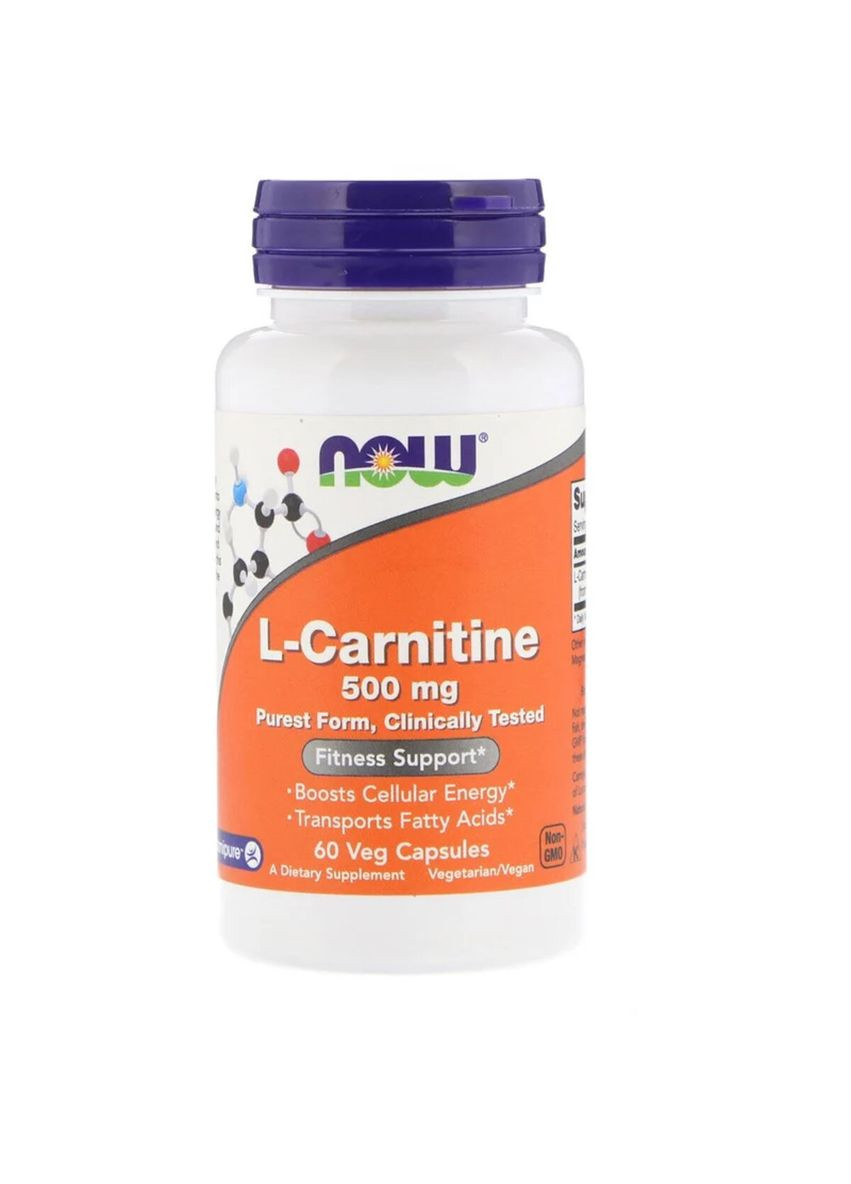 L-Карнитин, 500 мг, L-Carnitine, 60 вегетарианских капсул Now Foods (326054963)