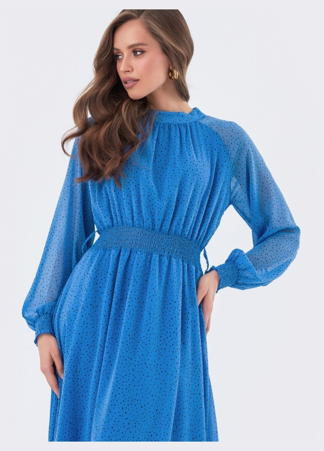 Голубое голубое платье-клёш с принтом и поясом Dressa