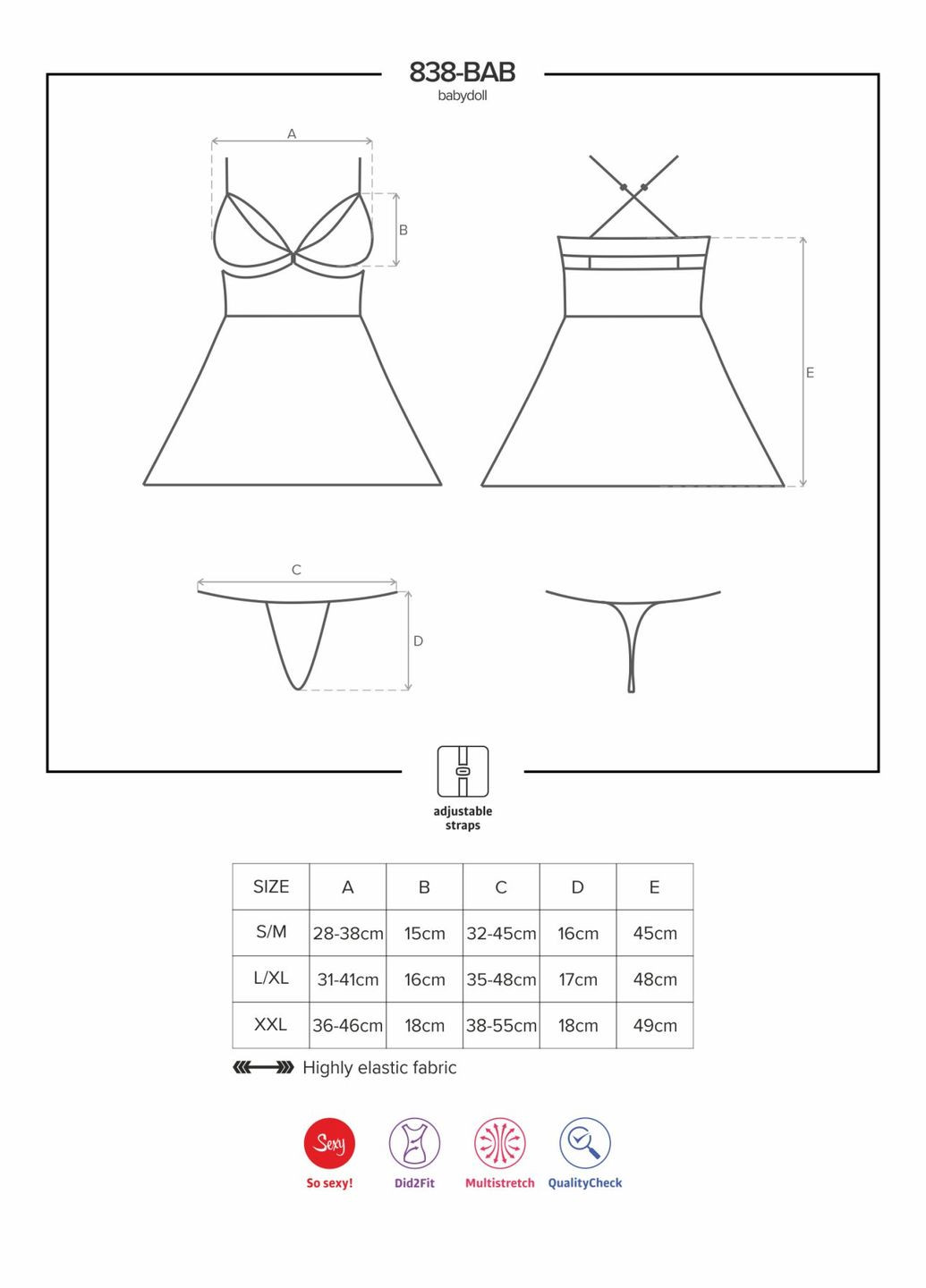 Еротичний мереживний комплект із сіточкою 838-BAB-1 babydoll & thong black,, п Obsessive (297586916)