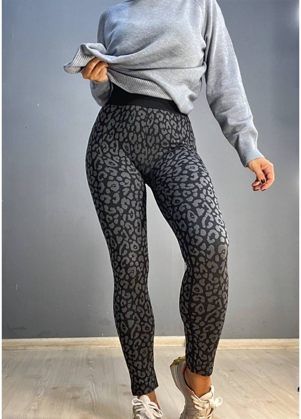 Серые лосины женские a-n 5372 леопардовый принт утягивающий пушап No Brand