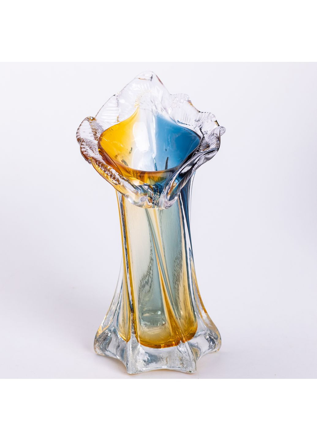 Ваза ручной работы Yiwu Crystal Coast стеклянная 22 см желто-синяя HP-9-6 No Brand (358885704)