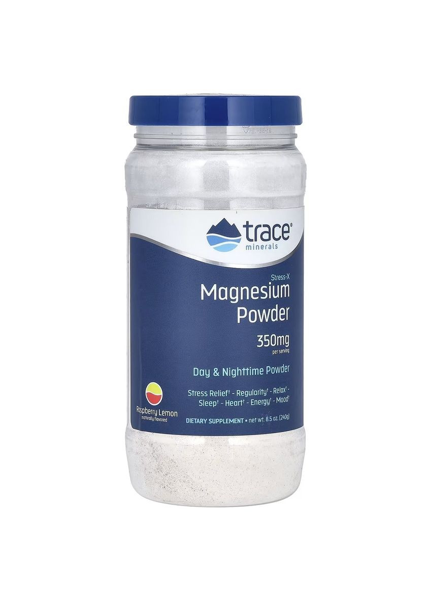 Магний, вкус малина-лимон, 350 мг, Stress-X, Magnesium Powder, 240 гр Trace Minerals Research (322741340)
