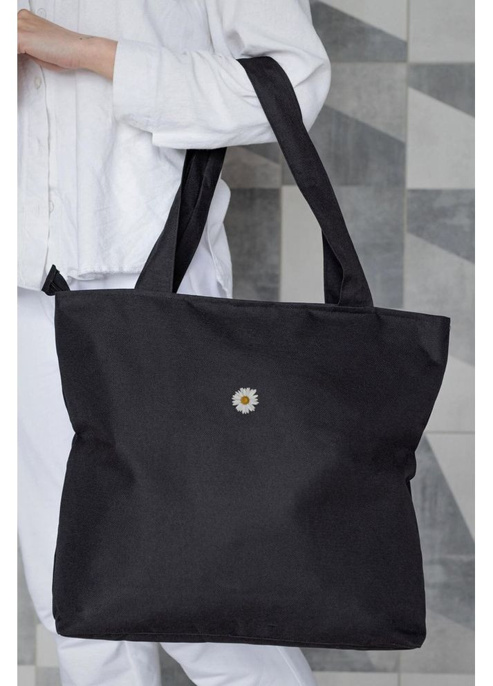 Жіноча сумка еко-шопер тканинна з принтом Flower Black Without (353707026)