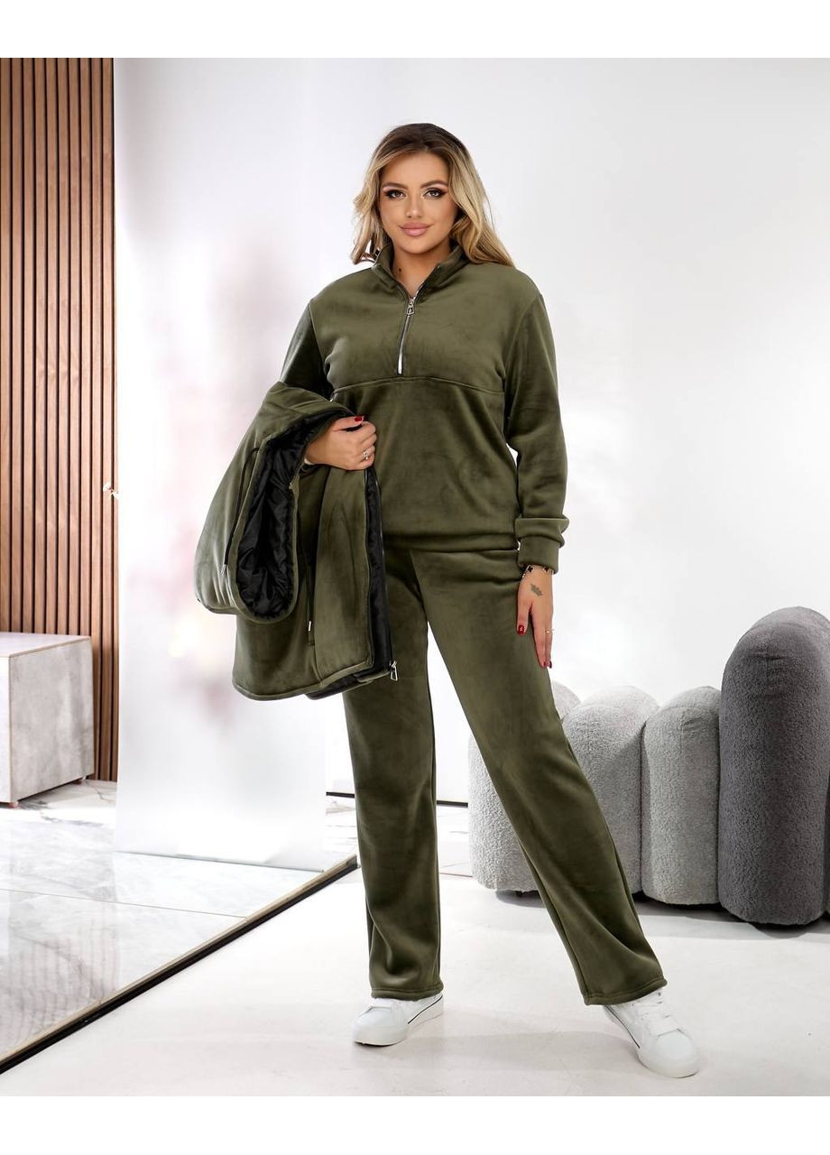 Костюм трійка для прогулянки:штани та кофта двосторонній велюр,жилетка силікон 150 Україна (362395791)